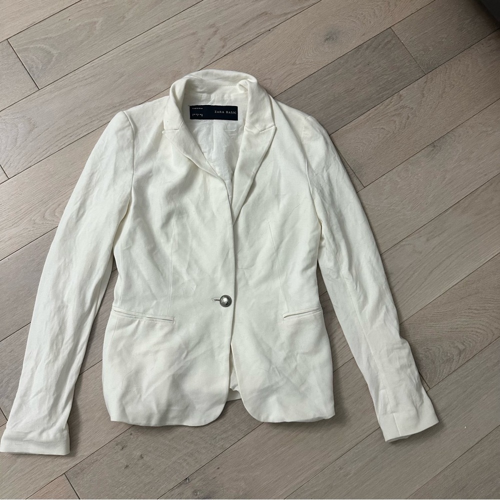 *send offer** Zara white Blazer Lightweight Tailored Notched